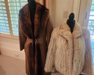Ladies Leather Fur Trimmed Coat and Fox Jacket