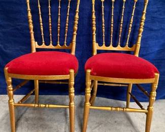 Italian Chiavari Giltwood red velvet chairs.