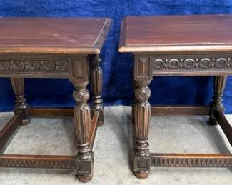 Carved oak side tables / stools.