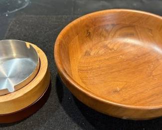 MCM wood bowl & ashtray.