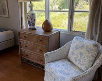 White Wicker Toile Chair