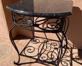 Pr. Indoor/Outdoor Marble and Iron Side Tables