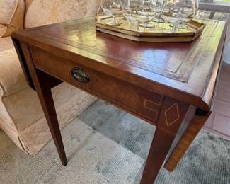 Antique Leather Top Drop-leaf Side Table