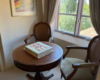 Round Mahogany Pedestal Table ~ Caned Back Armchairs