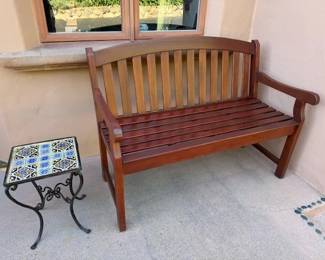Wood Bench with Tile Table
