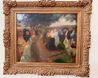 Oil: "French Festival" Illegible Signature