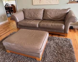 Furniture Leather Couch and Ottoman