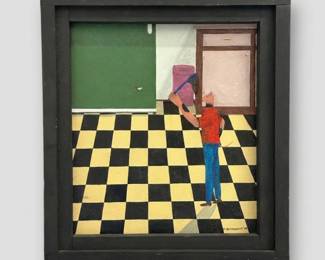 "If Mice Flew" signed painting by outsider artist Olejarczyk (Muskegon, MI), acrylic on wood panel, signed and dated '00