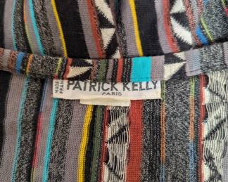 Closeup of Patrick Kelly Paris 1980s vintage multicolor cocoon sweater coat