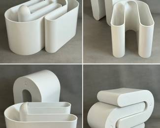 A 1960s two-piece combined magazine rack in white ABS plastic, designed by Rodolfo Bonetto for Bilumen (Milan - Italy)