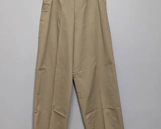 Tweeds women's beige, high-waisted cotton wide-leg trousers with double row of buttons on the side, size 12