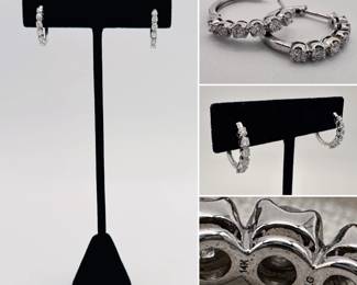 Pair of 14k white gold 0.5 tcw lab grown diamond hinged hoop earrings