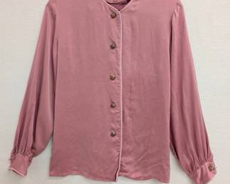 A vintage Lord & Taylor dusty rose color women's long-sleeved button front blouse