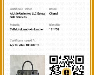 Certificate of authenticity from Entrupy for A vintage Chanel black lambskin "bowler" bag / Matelassé handbag, authenticated by Entrupy; features a mix of quilted and smooth surfaces and has gold tone CC charm attached to top zipper
