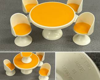 Vintage 70s Fisher-Price Toys dinette set tulip table and chairs set / mid-century dollhouse furniture