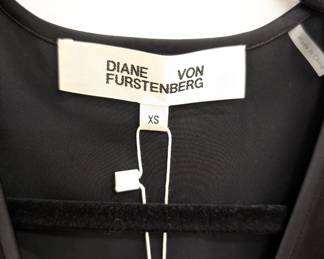 Closeup of Diane Von Furstenberg DVF "Cardea" sleeveless little black dress, new with tags, size XS