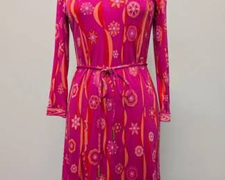 Averardo Bessi 1960s-70s pink floral print silk dress, mid-length, made in Italy, size 8