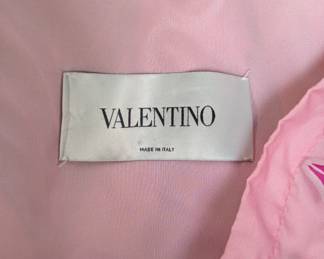 Closeup of Valentino Garavani feather-print hooded pink rain jacket or windbreaker, made in Italy 