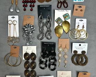 Collection of fashion earrings from brands such as Essential Elements, Sugarfix by BaubleBar, Jeff Lieb, Ashley Stewart, and Massini