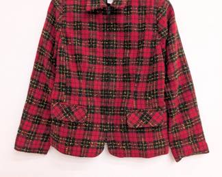 Sag Harbor red, black, and yellow plaid knit zip front jacket, size 12