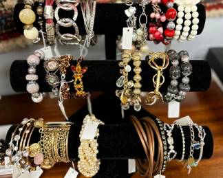 Costume jewelry bracelets in a variety of materials and styles