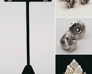 Pair of vintage 14k white gold diamond cluster stud earrings with screw backs