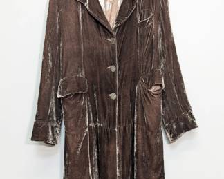 The People of the Labyrinths chocolate brown crushed velvet long coat or duster, size M