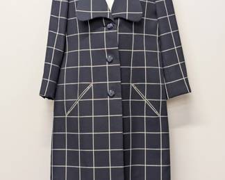 Geoffrey Beene navy and white "windowpane" check coat and skirt suit
