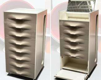 More views of the Raymond Loewy DF 2000 dressing cabinet, "Valet 2000/50" designed by Raymond Loewy for Doubinsky Freres, circa 1969; this model in the Sepia color scheme. 