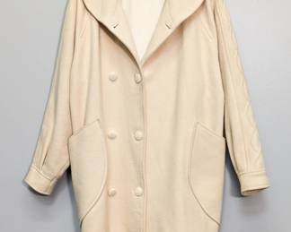 Vintage Courrèges Paris cream wool double-breasted style tapered coat