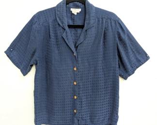 Talbot's 100% silk dark blue button front short-sleeved blouse, size 6