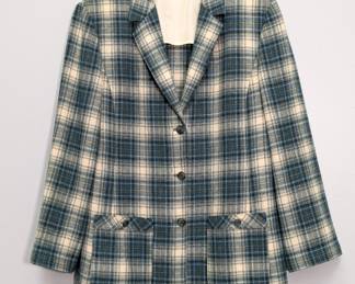70s Pendleton wool teal, ivory, and yellow plaid blazer, size 14