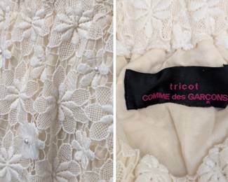 Closeups of the vintage Tricot Comme Des Garcons ivory lace skirt