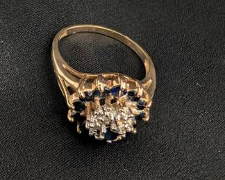 14k yellow gold sapphire and diamond floral cluster setting ring