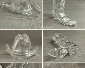 A Ralph Lauren glass cowboy hat figurine and a Ralph Lauren glass cowboy boot
