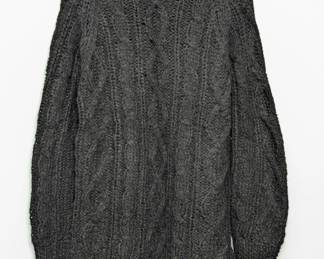 Black wool cable knit Aran-style or fisherman's-style sweater, made in Italy
