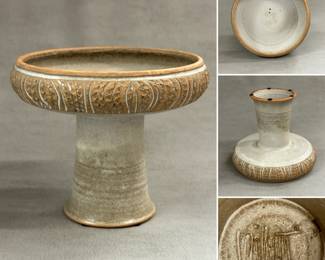 Frank Willet Studio pottery pedestal bowl, signed by artist; California mid century modern