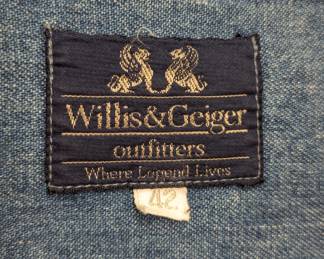 Closeup of vintage Willis & Geiger denim safari or field jacket, size 42