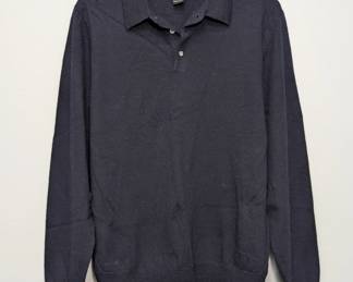 Garett Scott men's black merino wool polo neck pullover sweater, size L  