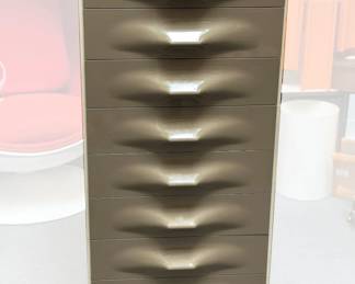 A Raymond Loewy DF 2000 dressing cabinet, "Valet 2000/50" designed by Raymond Loewy for Doubinsky Freres, circa 1969; this model in the Sepia color scheme. 