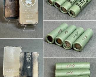 Rolls of Dimes and Ten Ounce Silver Bullion bars, we have lots of silver bullion for sale!