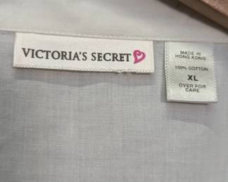 Closeup of Victoria's Secret white cotton long pajama set, size XL