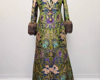 A gorgeous vintage Valentino Garavani shearling-trimmed wool-blend metallic floral-brocade coat