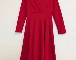 A vintage scarlet red V-neck long sleeve fit-and-flare dress