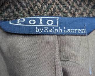 Closeup of the vintage Polo Ralph Lauren tweed herringbone blazer with elbow patches