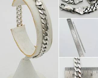 14k white gold Cuban style curb chain bracelet, 8” in length and 7mm wide; made in Italy