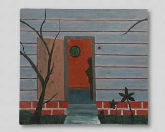 "Dispair House" signed painting by outsider artist Dennis L. Olejarczyk, Muskegon, Michigan dated '96