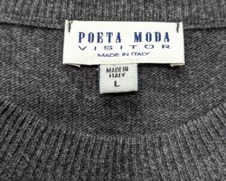 Closeup of the Poeta Moda Visitor men's dark gray long-sleeve crew-neck sweater, size L, made in Italy