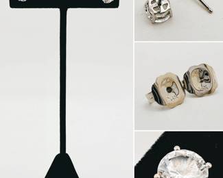 14k white gold stud earrings, the stones test as white topaz or sapphire