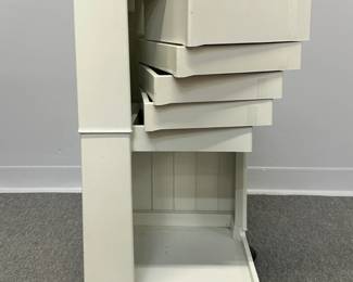 Another view of the 1960s mid-century modern Italian Bieffe Padova storage unit with swing-out drawers